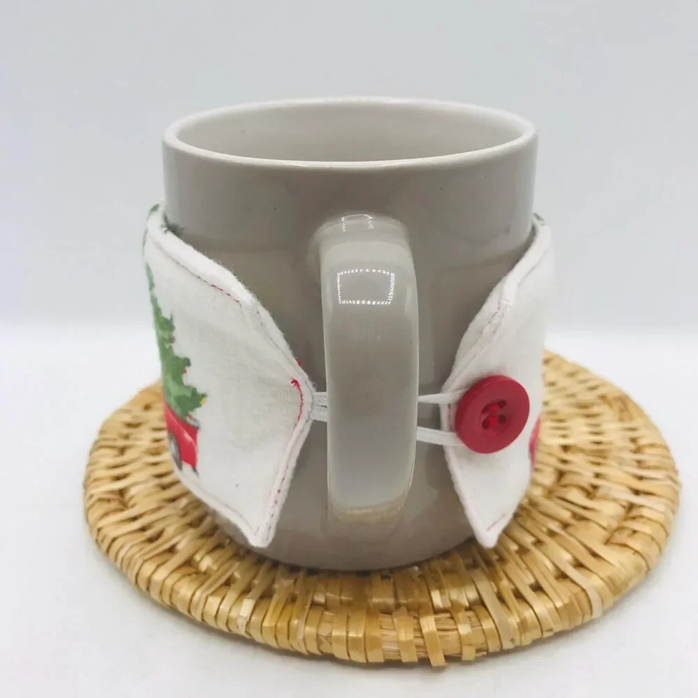 Handmade Mug Cozy, Flannel Little Red Truck, Hot Beverage Cozy, Stocking Stuffer